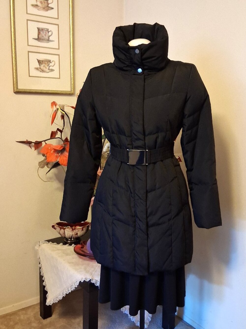 Zara Warm Feather Long Parka Winter Coat with Belt Windproof Water-resistant L